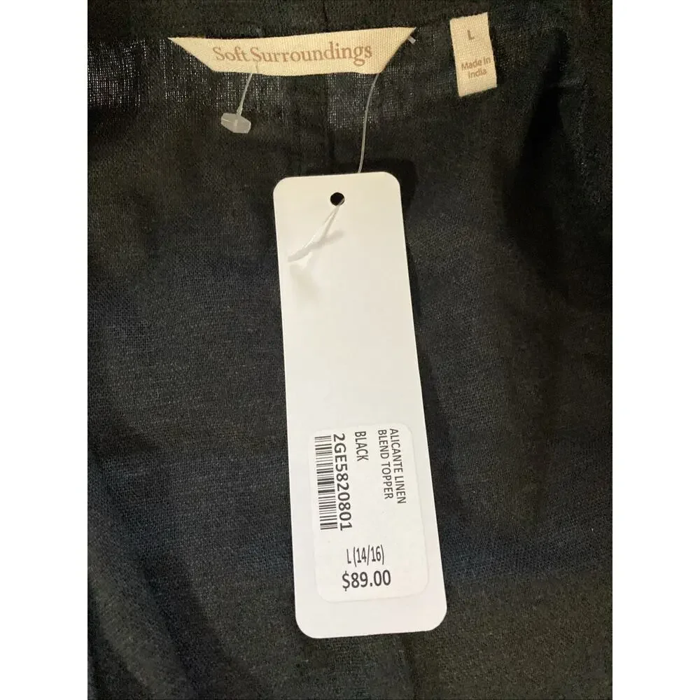 Soft Surroundings Women's Alicante Linen Blend Topper Sz L New Black cardigan 89